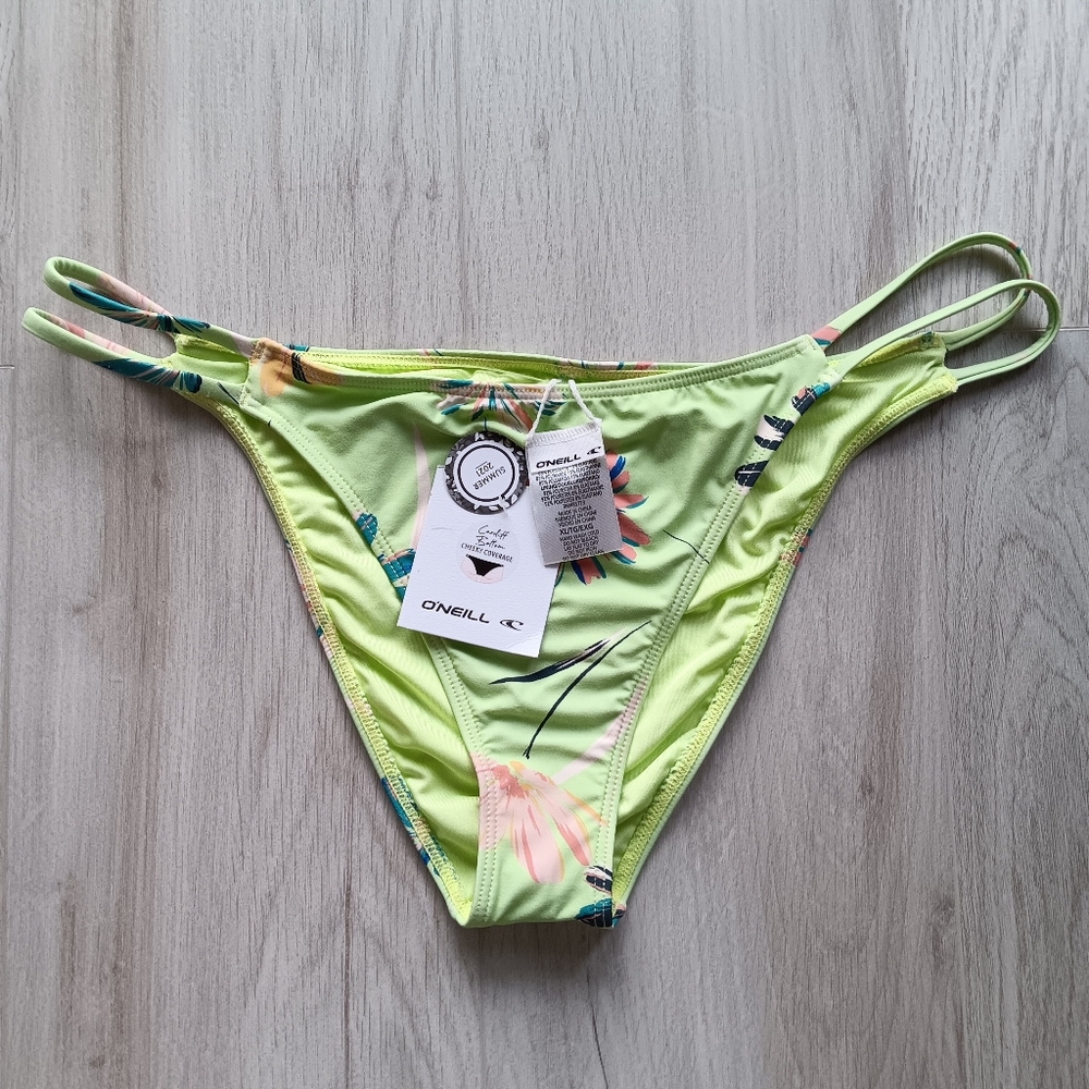 New O'Neill Cardiff Brook Cheeky Strappy Bikini Bottoms Floral Mint Green XL